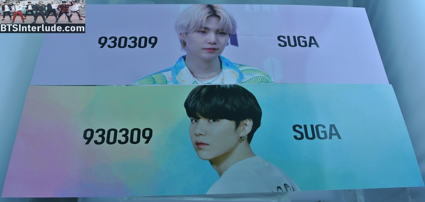 BTS SLOGAN CARDSTOCK SUGA MIN YOONGI 민윤기 SET OF 2 PTD PERMISSION TO DANCE LA SOFI FILA AD FANSITE SLOGAN BANNER LIMITED EDITION