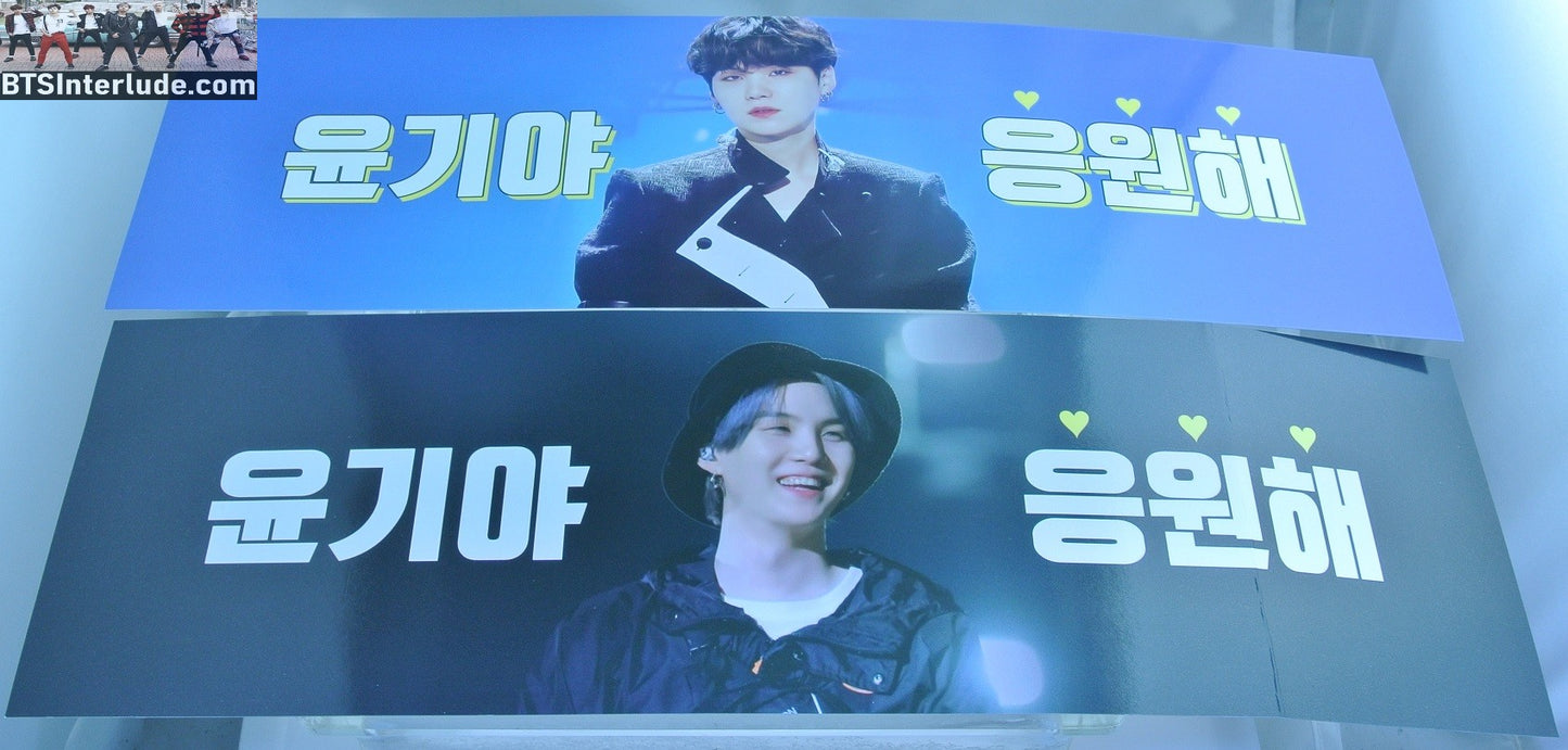 BTS SLOGAN CARDSTOCK SUGA MIN YOONGI 민윤기 SET OF 2 AS PIANIST FROM 2021 & 2022 SEASONS GREETINGS FANSITE SLOGAN BANNER LIMITED EDITION