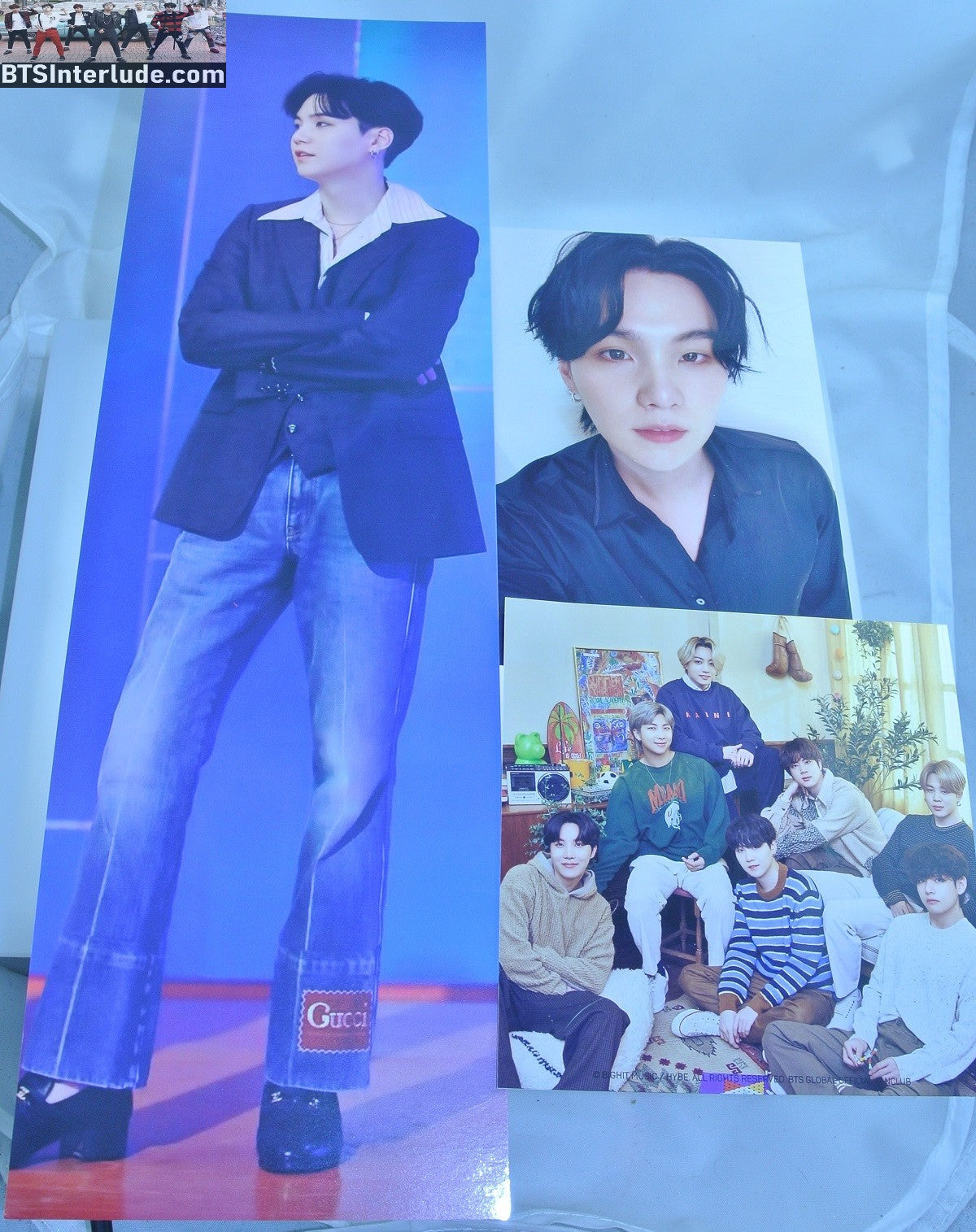 BTS SLOGAN CARDSTOCK SUGA MIN YOONGI 민윤기 DYNAMITE FALLON AND SET OF 2 PHOTOS FANSITE SLOGAN BANNER LIMITED EDITION