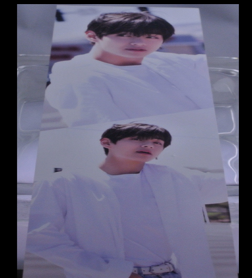 BTS SLOGAN CARDSTOCK V KIM TAEHYUNG 김태형 2 SHOT WHITE SHIRT FANSITE BANNER 2 SIDED LIMITED EDITION