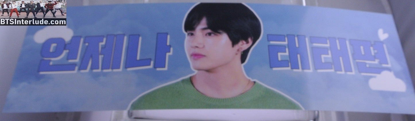 BTS SLOGAN CARDSTOCK V KIM TAEHYUNG 김태형 2 SHOT WHITE SHIRT FANSITE BANNER 2 SIDED LIMITED EDITION