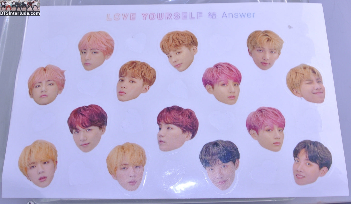 BTS STICKERS GROUP LOVE YOURSELF ANSWER OFFICIAL SHEET JUNGKOOK V JIMIN RM J-HOPE SUGA JIN
