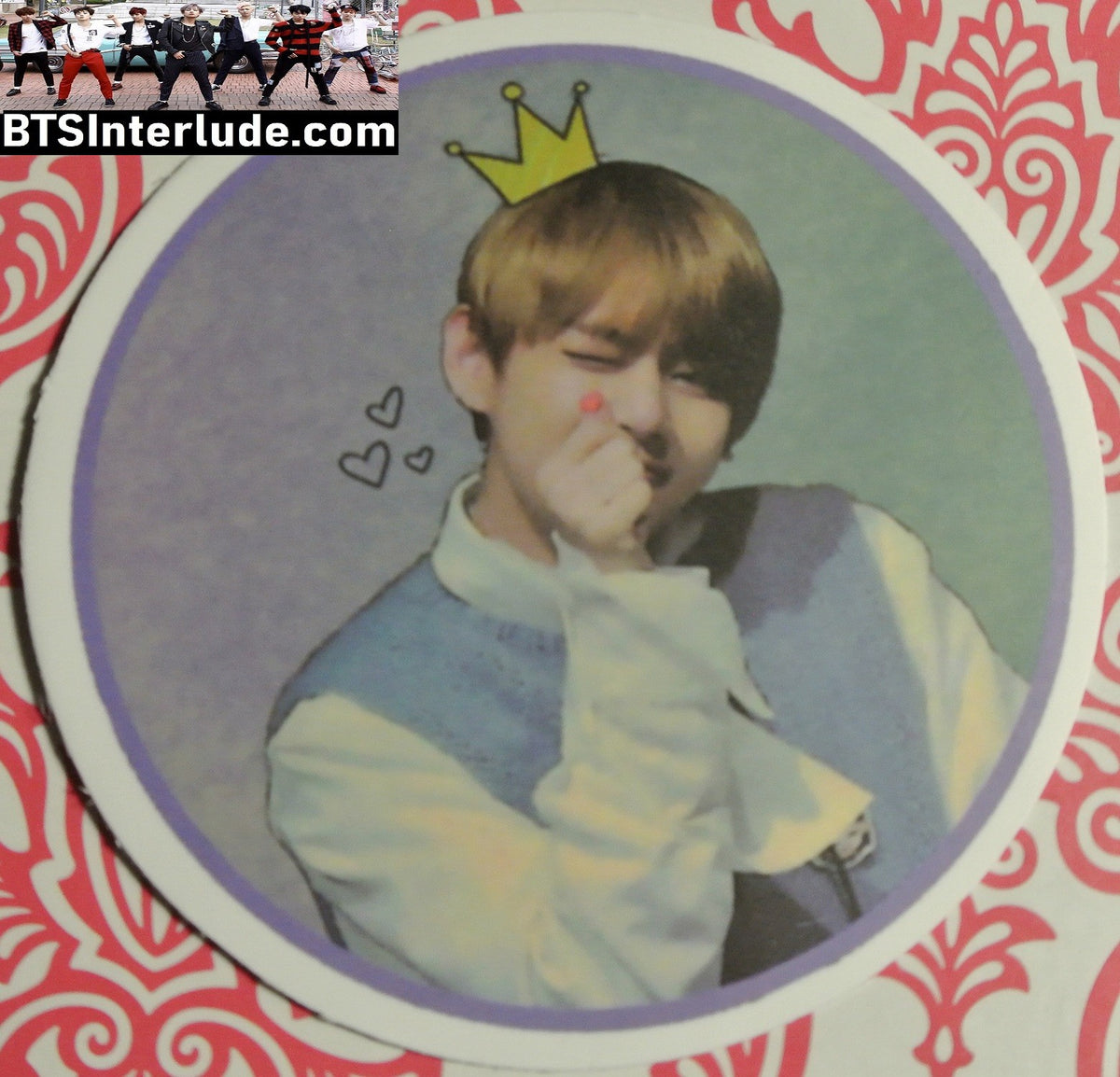 BTS STICKER V KIM TAEHYUNG 김태형 ROUND 2.5 " BLUE VEST CROWN FANSITE