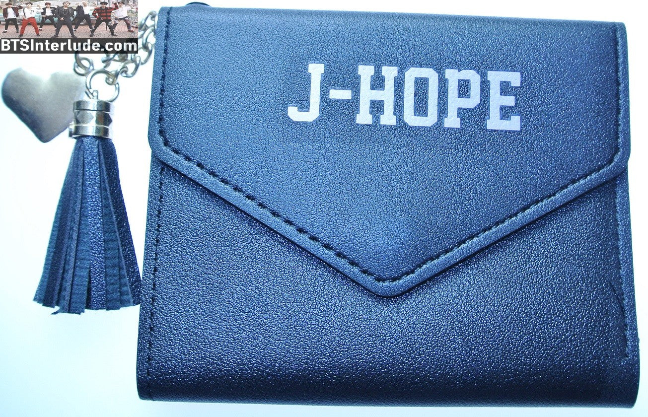 BTS WALLET J-HOPE JUNG HOSEOK 정호석 NEW BLACK PINK TRIFOLD GOLD HEART TASSEL