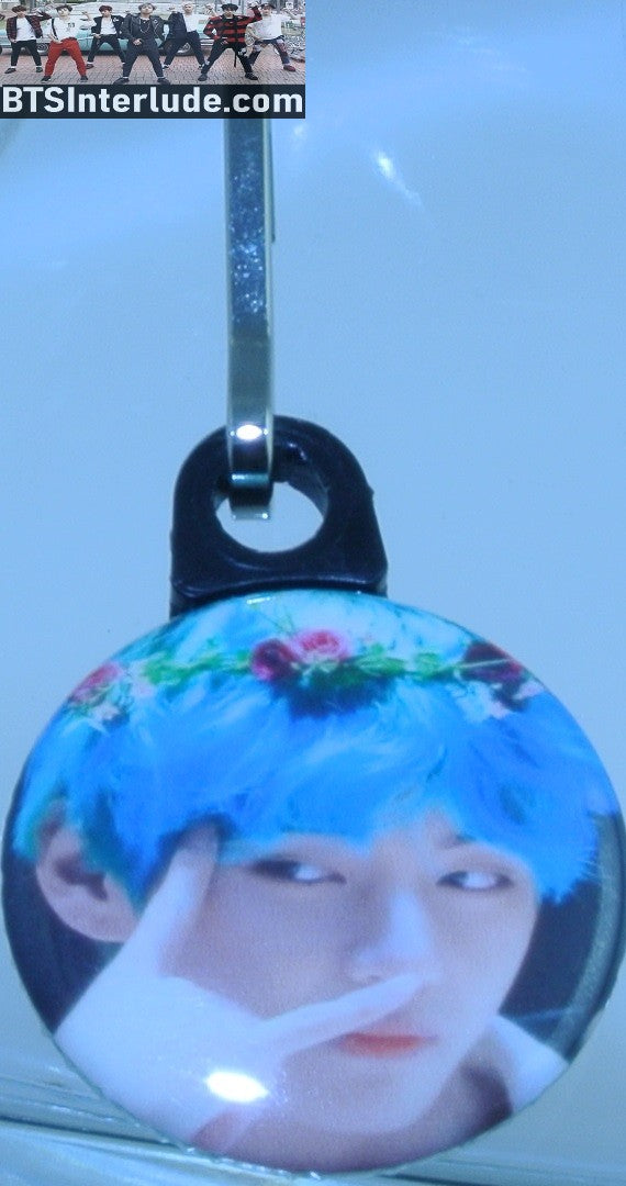 BTS ZIPPER PULL BUTTON V KIM TAEHYUNG 김태형 NEW BLUE HAIR ASL I LOVE YOU PURSE BACKPACK JACKET