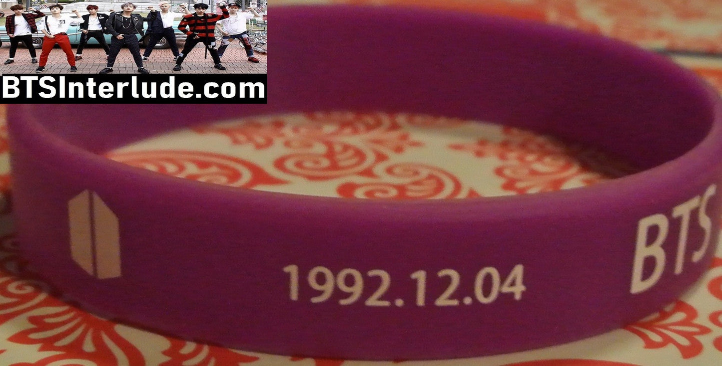 BTS BRACELET JIN KIM SEOKJIN 김석진 PURPLE SILICONE NAME IN WHITE DOORS BIRTHDAY