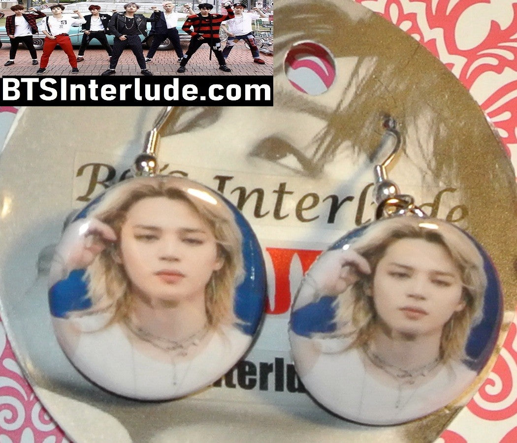 BTS EARRINGS BUTTON PARK JIMIIN 박지민 2 IN 1 ID ARIRANG WHITE TANK TOP BLOND HAIR PIERCED OR CLIP DANGLE DROP