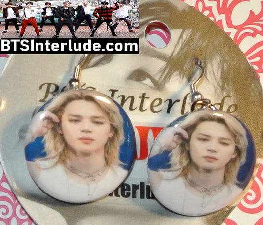 BTS EARRINGS BUTTON PARK JIMIIN 박지민 2 IN 1 ID ARIRANG WHITE TANK TOP BLOND HAIR PIERCED OR CLIP DANGLE DROP