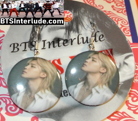 BTS EARRINGS BUTTON PARK JIMIIN 박지민 2 IN 1 ID ARIRANG WHITE BUTTON DOWN BLOND HAIR PROFILE PIERCED OR CLIP DANGLE DROP