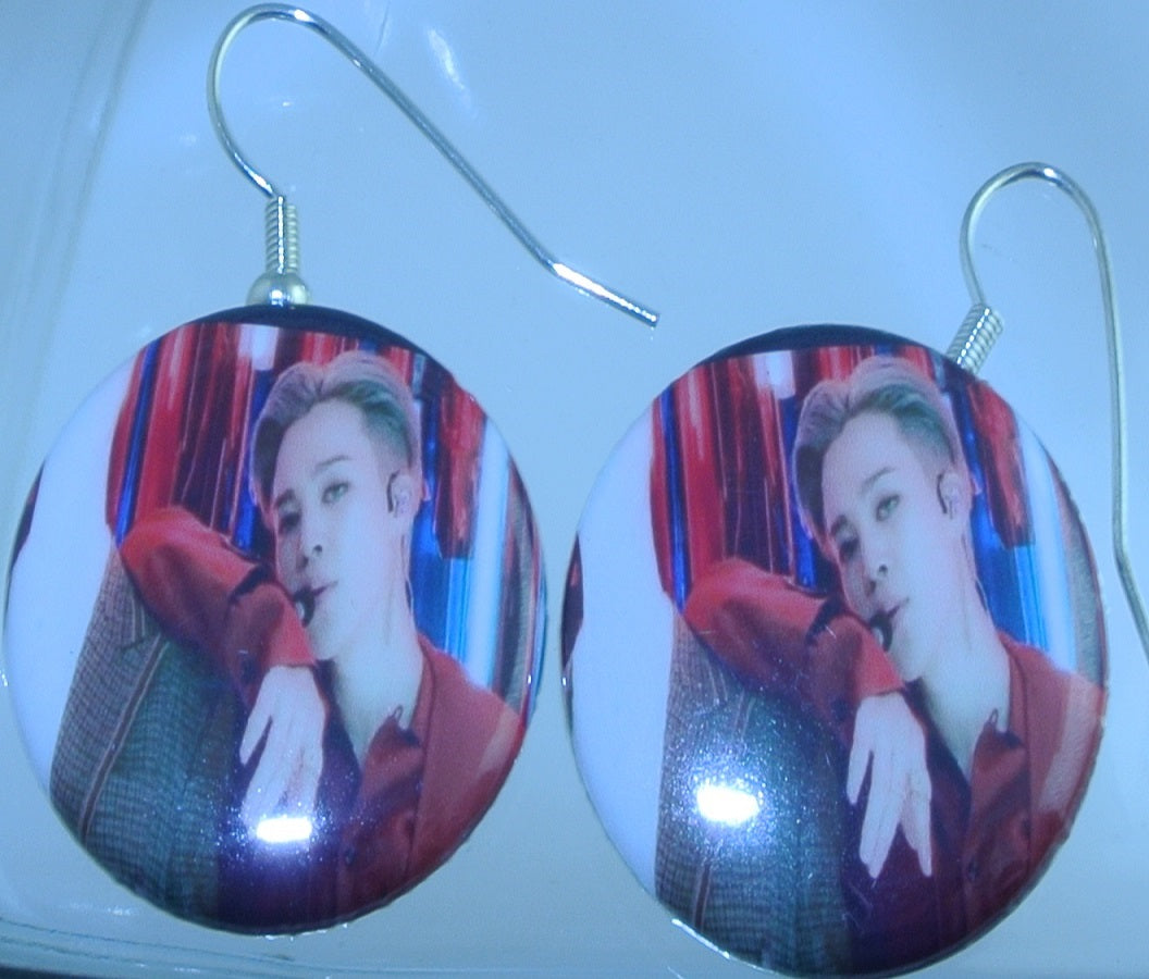 BTS EARRINGS BUTTON PARK JIMIIN 박지민 2 IN 1 FILTER RED SUIT PIERCED OR CLIP DANGLE DROP