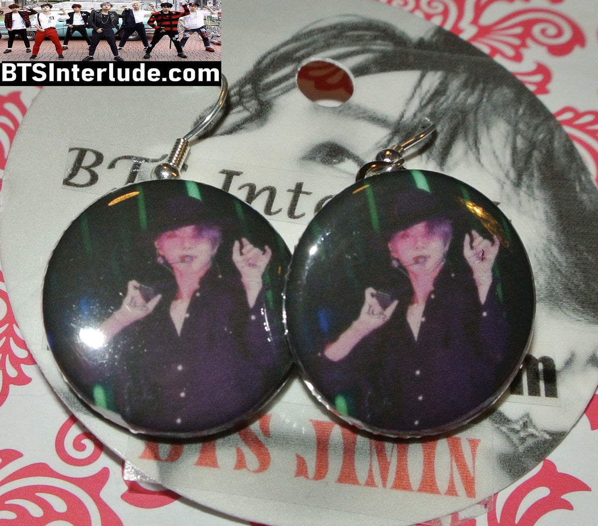 BTS EARRINGS BUTTON PARK JIMIIN 박지민 2 IN 1 FILTER MUSIC VIDEO HAT PIERCED OR CLIP DANGLE DROP