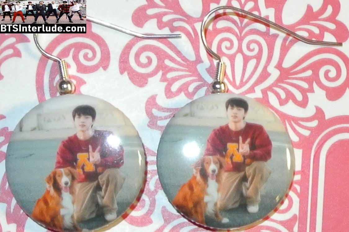 BTS EARRINGS BUTTON JIN KIM SEOKJIN 김석진 2 IN 1 TANGO ON BRIDGE RUNNING WILD PIERCED OR CLIPS DANGLE DROP