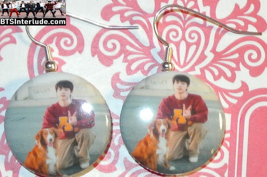 BTS EARRINGS BUTTON JIN KIM SEOKJIN 김석진 2 IN 1 TANGO ON BRIDGE RUNNING WILD PIERCED OR CLIPS DANGLE DROP