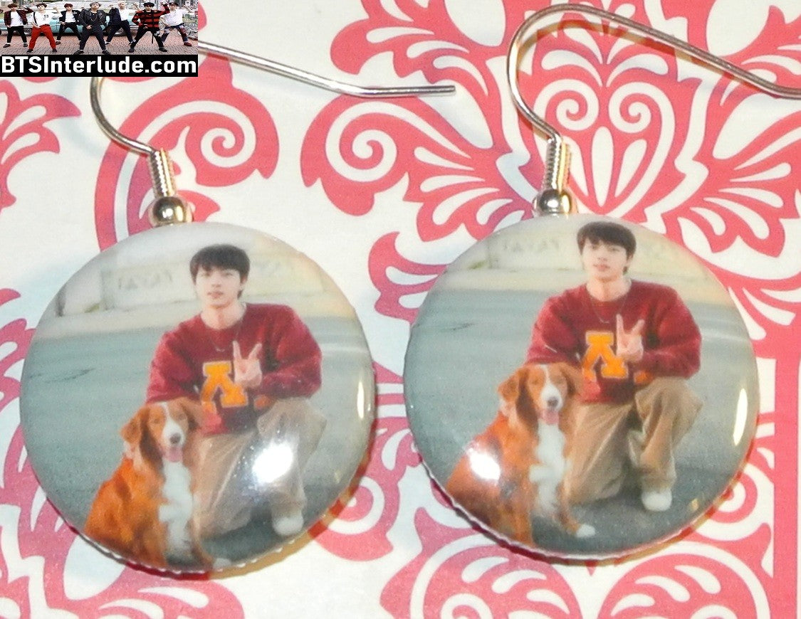 BTS EARRINGS BUTTON JIN KIM SEOKJIN 김석진 2 IN 1 TANGO ON BRIDGE RUNNING WILD PIERCED OR CLIPS DANGLE DROP