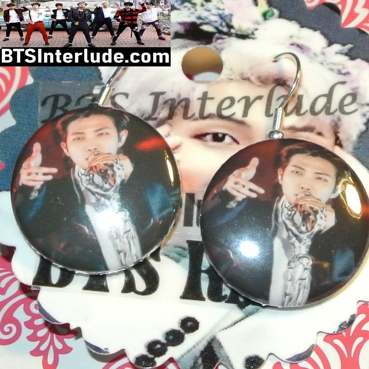 BTS EARRINGS BUTTON RM KIM NAMJOON 김남준 2 IN 1 ARIRANG MIC GWANGHWAMUN PIERCED OR CLIPS DANGLE DROP