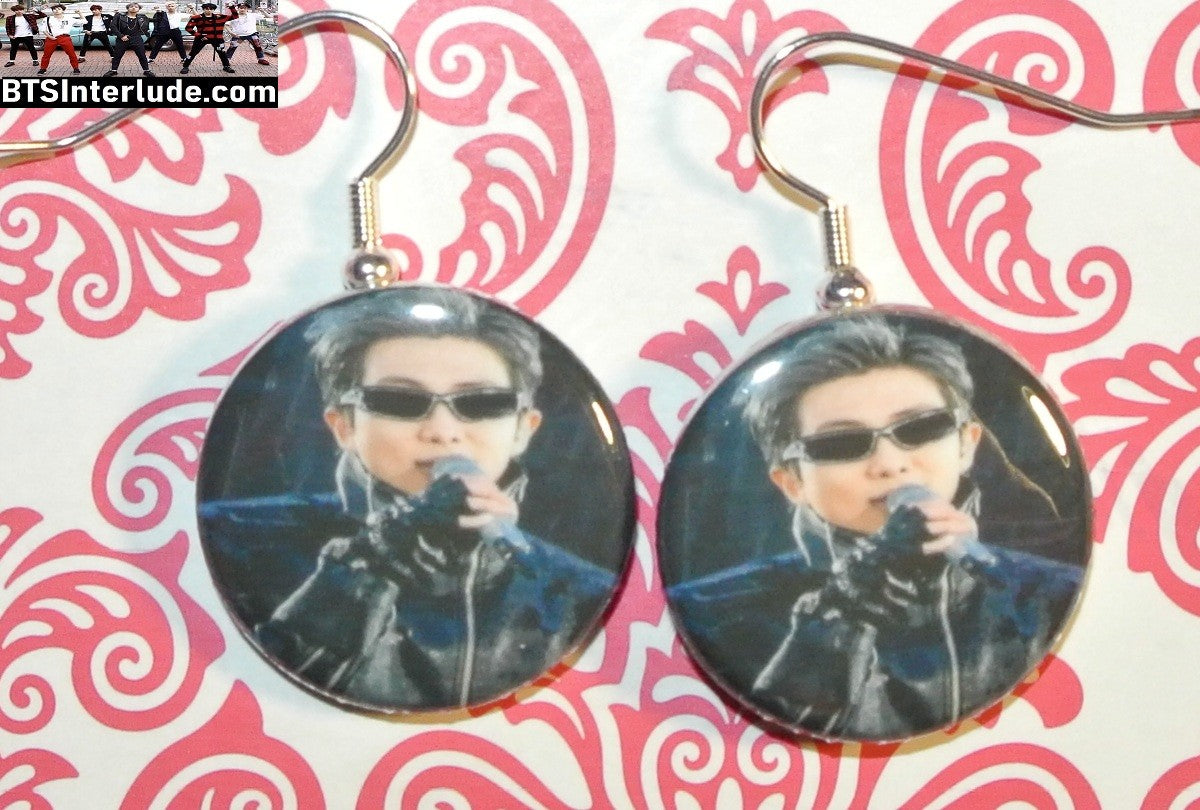 BTS EARRINGS BUTTON RM KIM NAMJOON 김남준 2 IN 1 ARIRANG BLACK SUNGLASSES PIERCED OR CLIPS DANGLE DROP