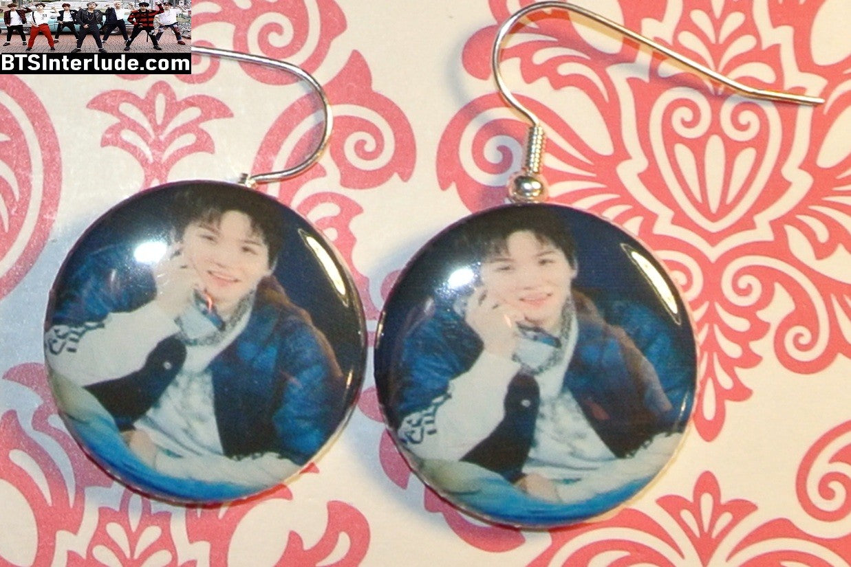 BTS EARRINGS BUTTON SUGA MIN YOONGI 민윤기 2 IN 1 ARIRANG ENDING PIERCED OR CLIPS DANGLE DROP