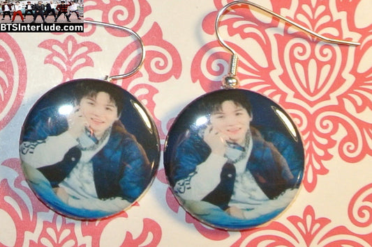 BTS EARRINGS BUTTON SUGA MIN YOONGI 민윤기 2 IN 1 ARIRANG ENDING PIERCED OR CLIPS DANGLE DROP