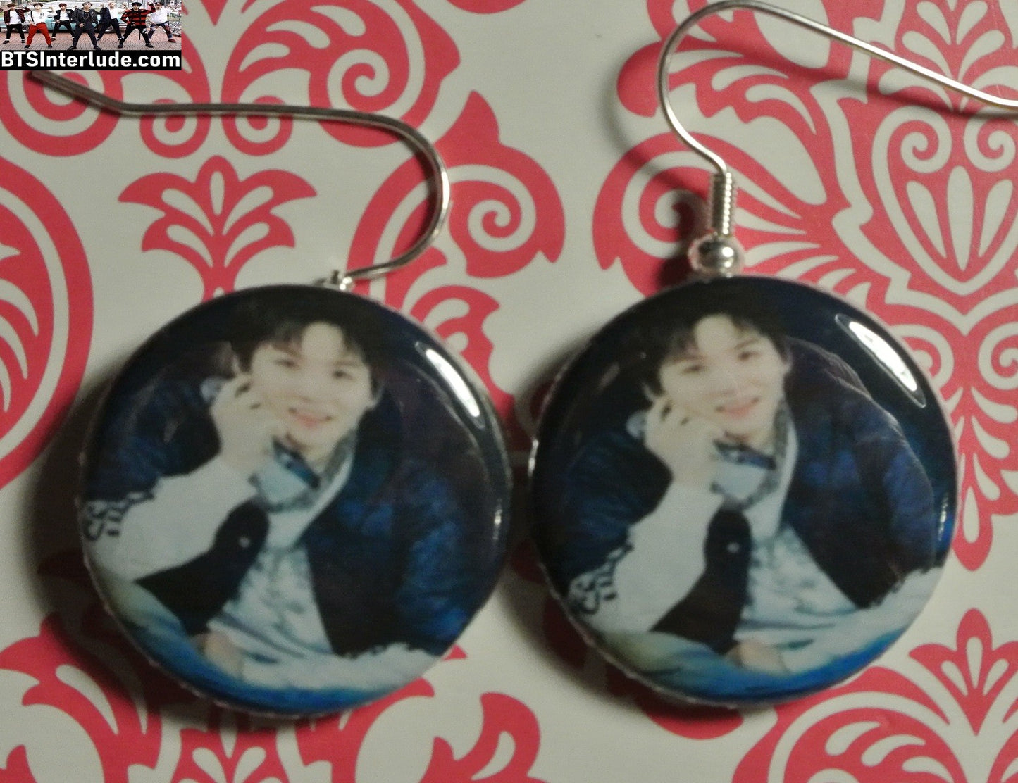 BTS EARRINGS BUTTON SUGA MIN YOONGI 민윤기 2 IN 1 ARIRANG ENDING PIERCED OR CLIPS DANGLE DROP