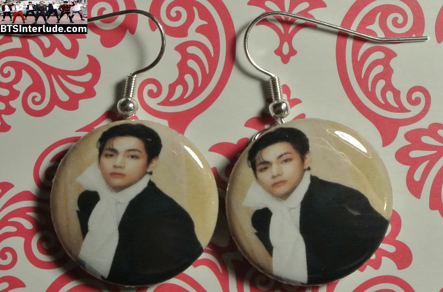 BTS EARRINGS BUTTON V KIM TAEHYUNG 김태형 2 IN 1 NORMAL YELLOW PIERCED OR CLIPS DANGLE DROP
