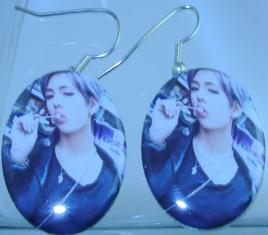 BTS EARRINGS BUTTON V KIM TAEHYUNG 김태형 2 IN 1 WAR OF HORMONE LOLLIPOP PIERCED OR CLIPS DANGLE DROP