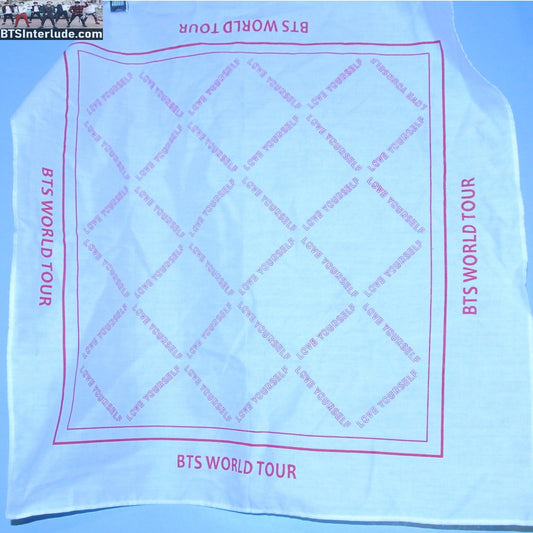 BTS BANDANA HANDKERCHIEF WHITE RED SPEAK YOURSELF LOVE YOURSELF TOUR *OFFICIAL* JUNGKOOK V JIMIN RM J-HOPE SUGA JIN OFFICIAL MERCHANDISE