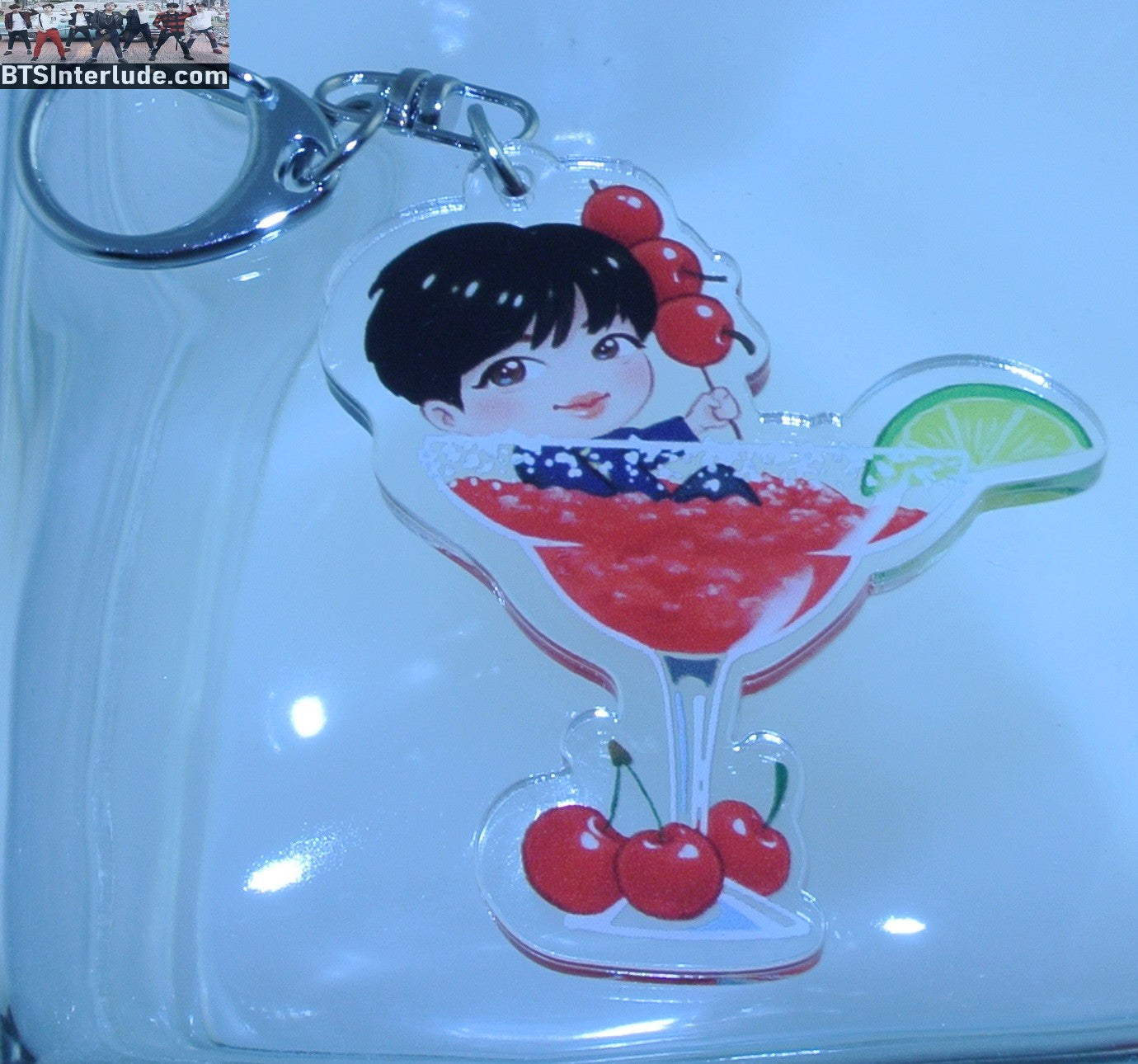BTS KEYCHAIN ACRYLIC JEON JUNGKOOK 전정국 CHERRIES MARTINI GLASS CLIP CLASP KEYRING KEY CHAIN RING