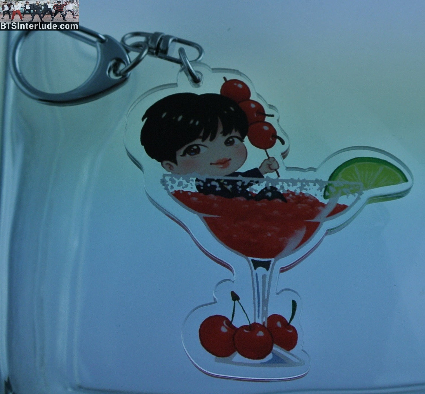 BTS KEYCHAIN ACRYLIC JEON JUNGKOOK 전정국 CHERRIES MARTINI GLASS CLIP CLASP KEYRING KEY CHAIN RING