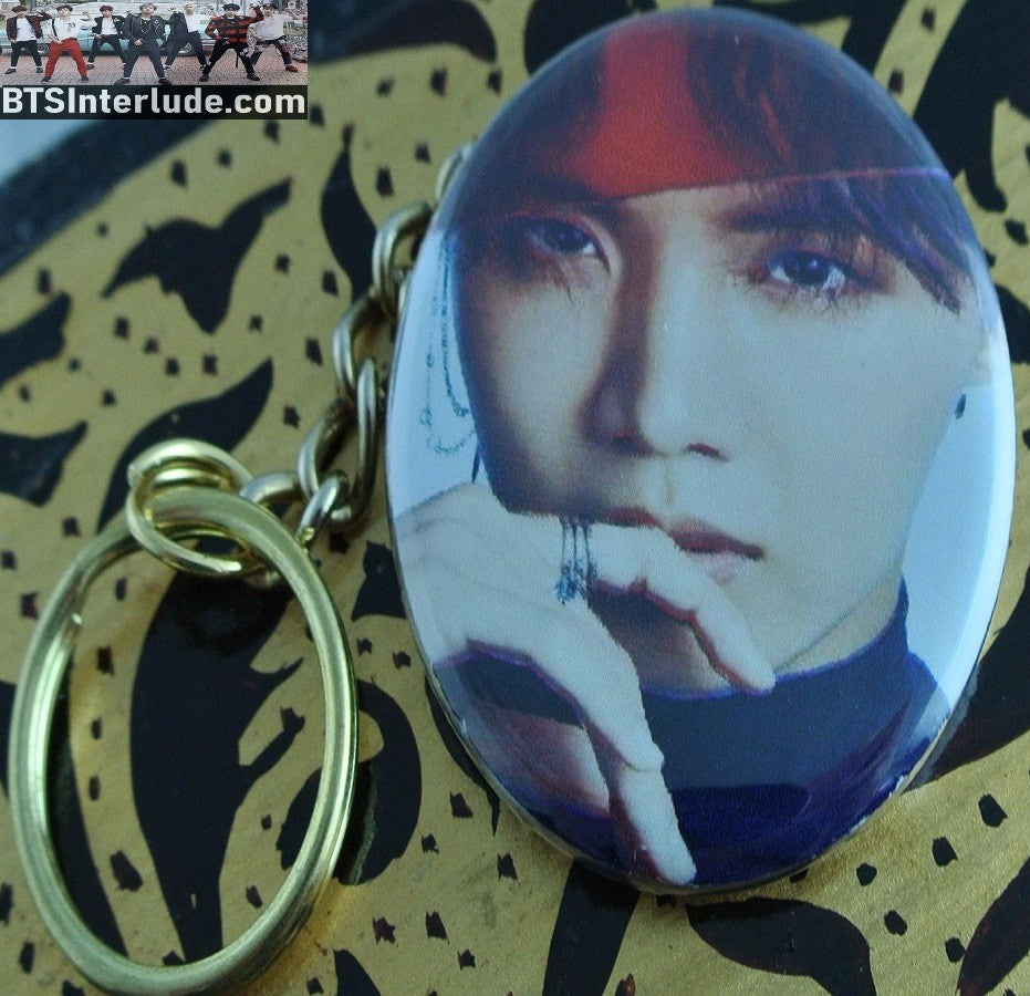 BTS KEYCHAIN BUTTON GOLD J-HOPE JUNG HOSEOK 정호석 RED GLASS KEYRING KEY RING CHAIN