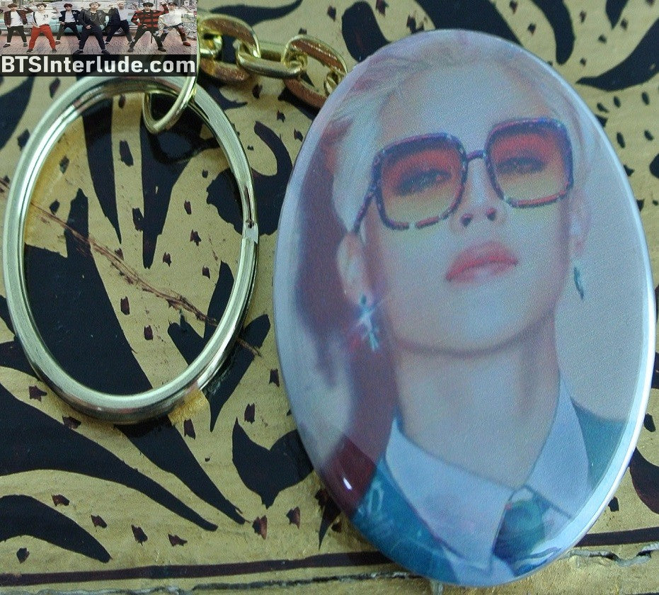 BTS KEYCHAIN BUTTON GOLD PARK JIMIN 박지민 BUTTER RAINBOW HAIR SUNGLASSES KEYRING KEY CHAIN RING