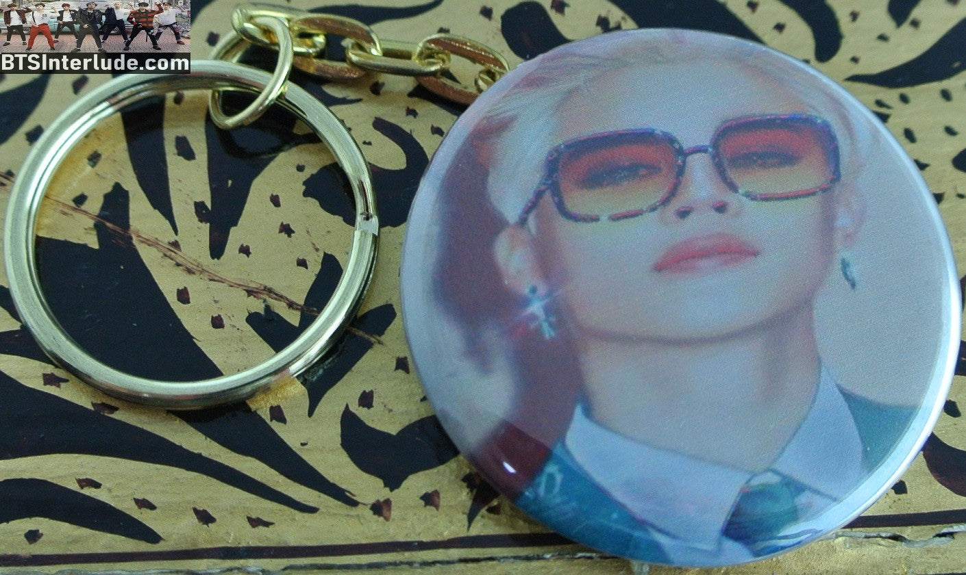 BTS KEYCHAIN BUTTON GOLD PARK JIMIN 박지민 BUTTER RAINBOW HAIR SUNGLASSES KEYRING KEY CHAIN RING