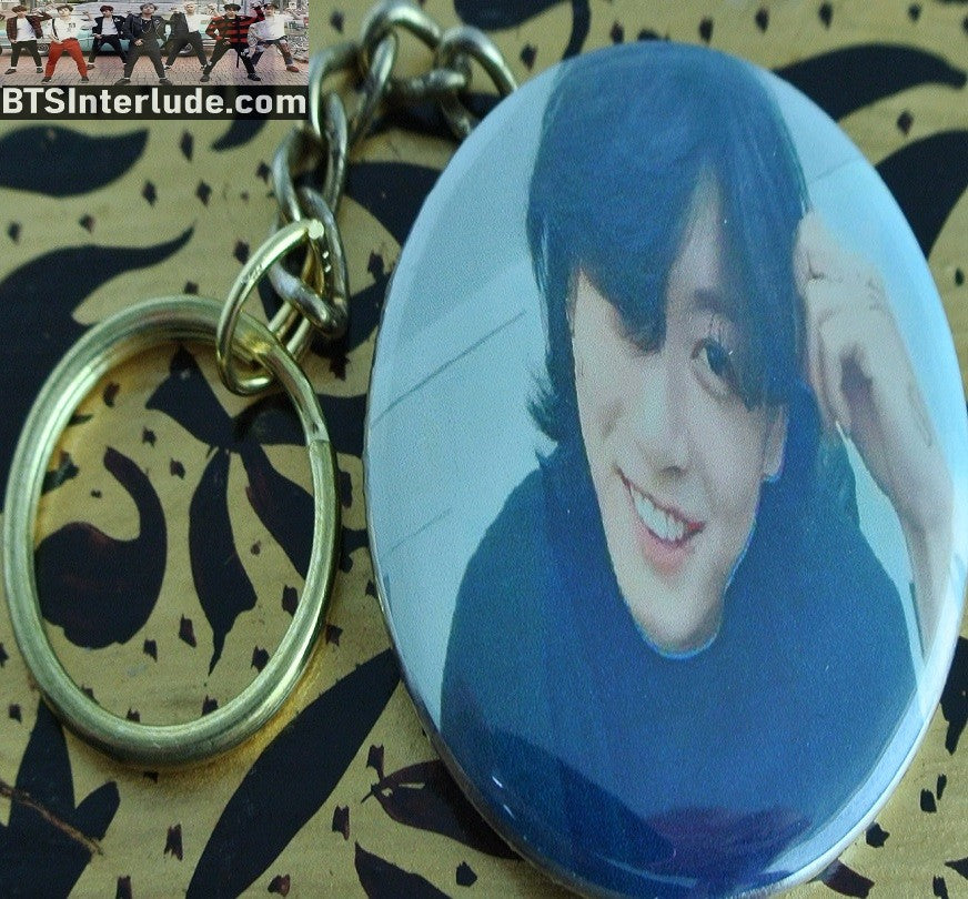 BTS KEYCHAIN BUTTON GOLD JEON JUNGKOOK 전정국 V LIVE BOXING LONG HAIR KEYRING KEY CHAIN RING