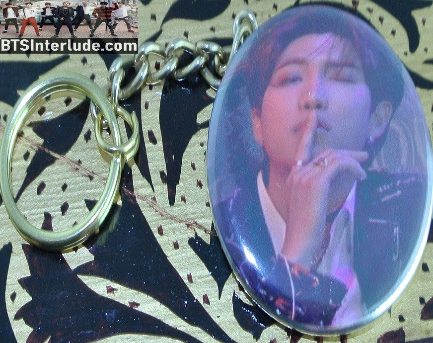 BTS KEYCHAIN BUTTON GOLD RM KIM NAMJOON 김남준 SEXY SHHHH KEYRING KEY CHAIN RING