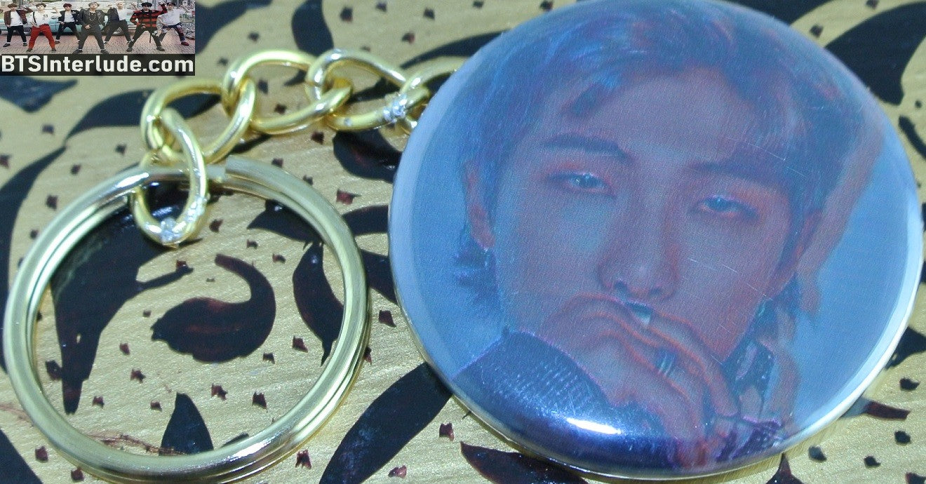 BTS KEYCHAIN BUTTON GOLD RM KIM NAMJOON 김남준 SULTRY HAND ON MOUTH KEYRING KEY CHAIN RING