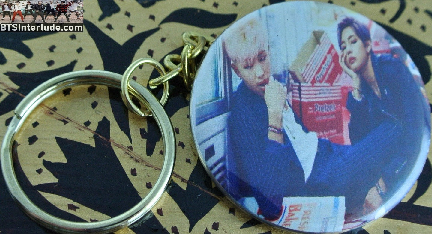BTS KEYCHAIN BUTTON GOLD SUB-UNIT RM KIM NAMJOON V KIM TAEHYUNG WAR OF HORMONE KEYRING KEY CHAIN RING