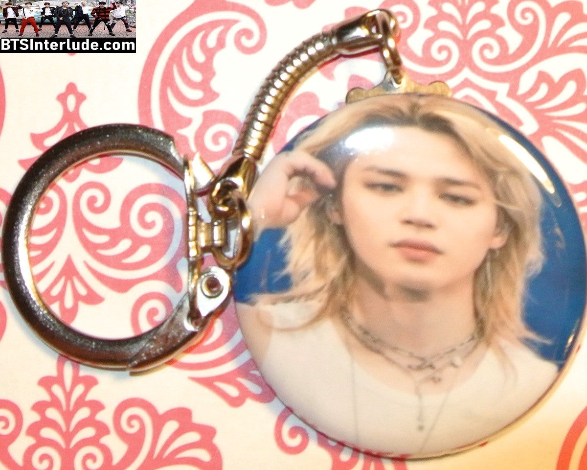 BTS KEYCHAIN BUTTON PARK JIMIN 박지민 ARIRANG WHITE TANK BLOND HAIR KEYRING KEY CHAIN RING