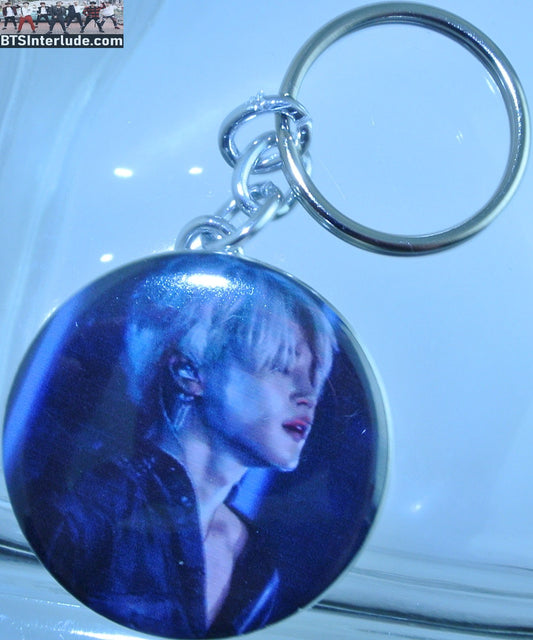 BTS KEYCHAIN BUTTON PARK JIMIN 박지민 BLACK SATIN PROFILE KEYRING KEY CHAIN RING