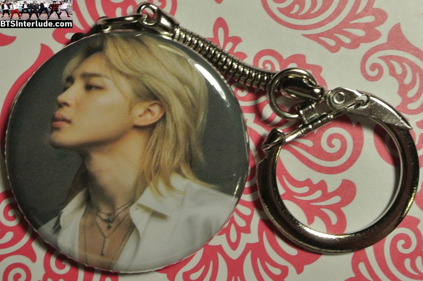 BTS KEYCHAIN BUTTON PARK JIMIN 박지민 WHITE SHIRT LONG BLOND HAIR PROFILE KEYRING KEY CHAIN RING