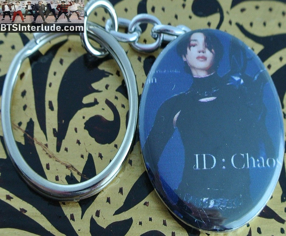 BTS KEYCHAIN BUTTON PARK JIMIN 박지민 ID CHAOS BLACK COVER KEYRING KEY CHAIN RING