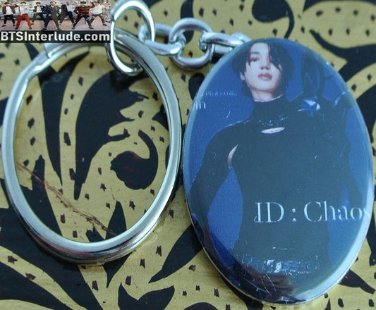 BTS KEYCHAIN BUTTON PARK JIMIN 박지민 ID CHAOS BLACK COVER KEYRING KEY CHAIN RING