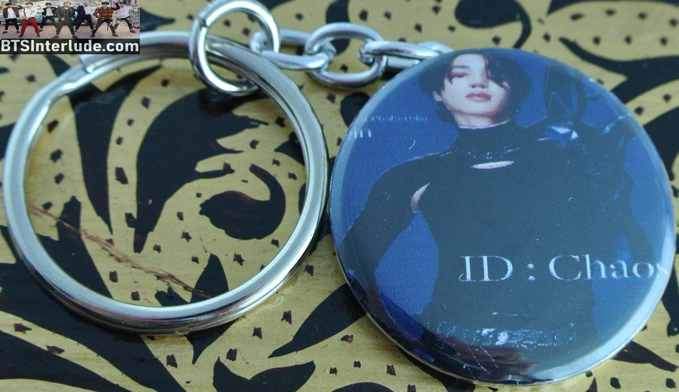 BTS KEYCHAIN BUTTON PARK JIMIN 박지민 ID CHAOS BLACK COVER KEYRING KEY CHAIN RING