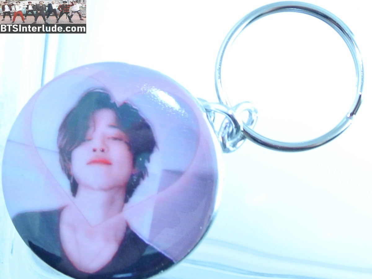 BTS KEYCHAIN BUTTON PARK JIMIN 박지민 V LIVE PINK HEART KEYRING KEY CHAIN RING