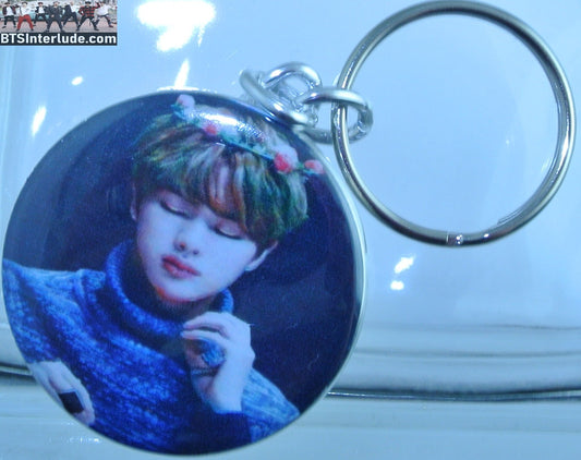 BTS KEYCHAIN BUTTON JIN KIM SEOKJIN 김석진 FLOWER CROWN TIARA FANSIGN KEYRING KEY RING CHAIN