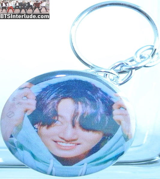 BTS KEYCHAIN BUTTON JEON JUNGKOOK 전정국 GREY HOODIE KEYRING KEY CHAIN RING