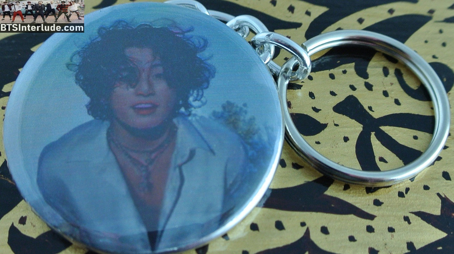 BTS KEYCHAIN BUTTON JEON JUNGKOOK 전정국 WHITE SHIRT LEAN FORWARD KEYRING KEY CHAIN RING
