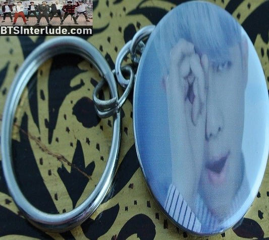 BTS KEYCHAIN BUTTON RM KIM NAMJOON 김남준 PINSTRIPES EYE MONOCLE KEYRING KEY RING CHAIN