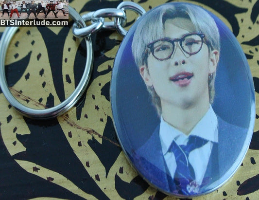 BTS KEYCHAIN BUTTON RM KIM NAMJOON 김남준 BLOND HAIR SUIT GLASSES KEYRING KEY RING CHAIN