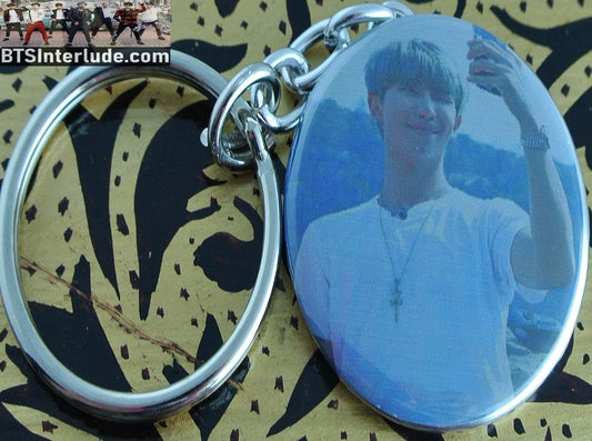 BTS KEYCHAIN BUTTON RM KIM NAMJOON 김남준 BLOND HAIR SELFIE KEYRING KEY RING CHAIN