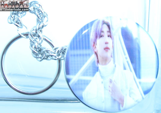 BTS KEYCHAIN BUTTON RM KIM NAMJOON 김남준 BLOND HAIR WHITE SUIT DICON SHOOT KEYRING KEY RING CHAIN