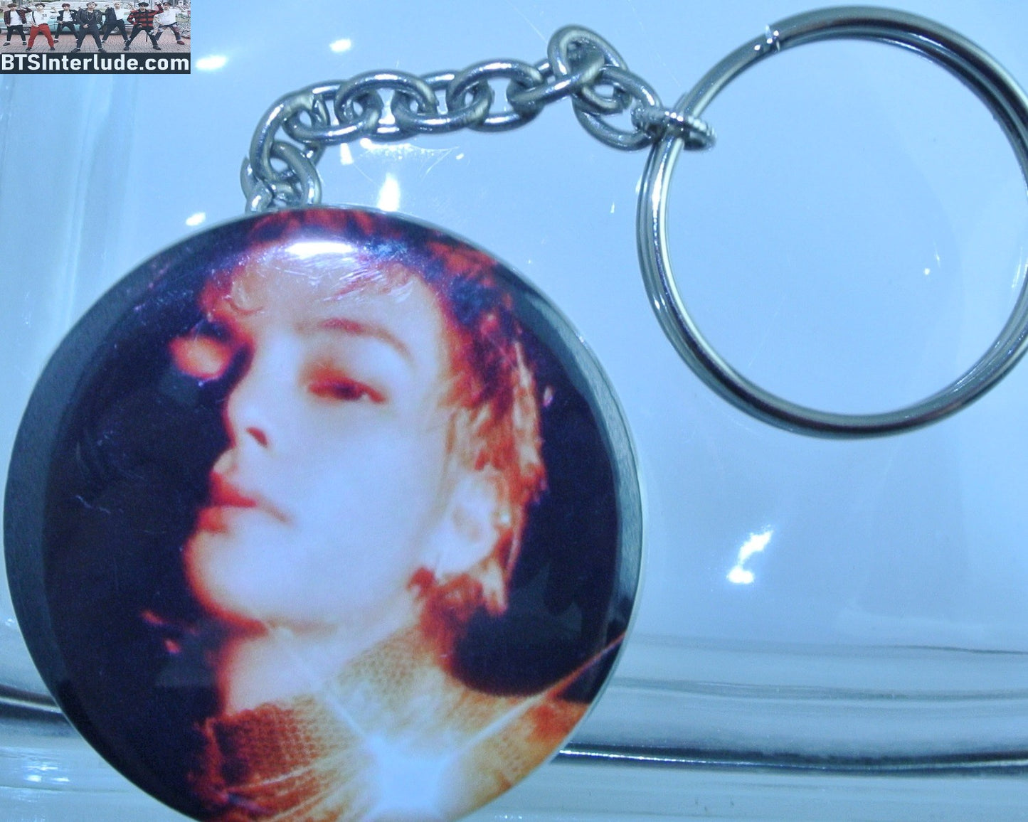 BTS KEYCHAIN BUTTON V KIM TAEHYUNG 김태형 LOVE ME AGAIN GOLD SEQUINS KEYRING KEY CHAIN RING